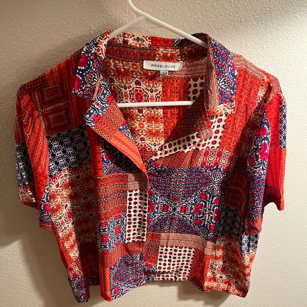 Cropped Button-Up Blouse